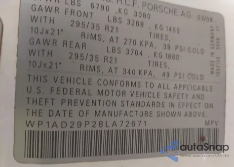 2008 Porsche Cayenne Gts from USA, damaged, VIN WP1AD29P28LA72671